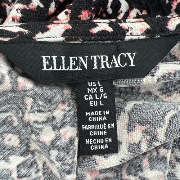 Ellen Tracy Long Bell Sleeve Round Neck Pullover Blouse Black White & Pink L - Picture 9 of 11
